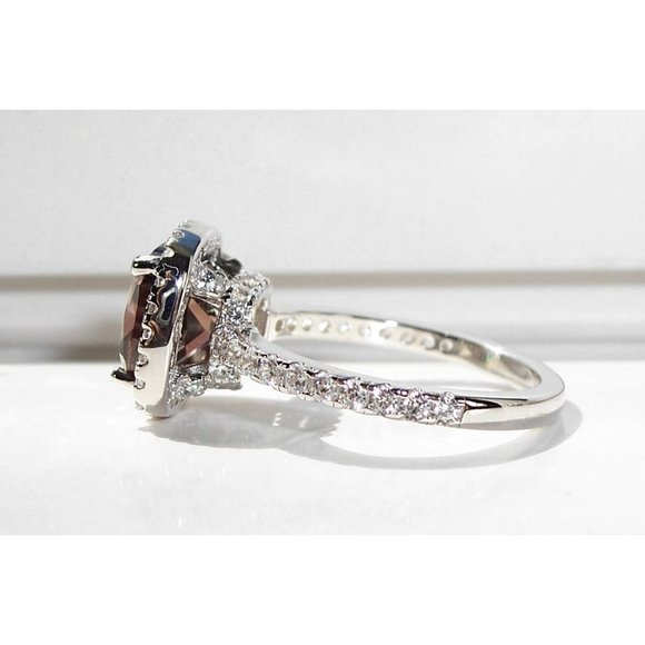 925 STERLING SILVER Cushion Cut Chocolate CZ Halo Ring - Picture 7 of 15